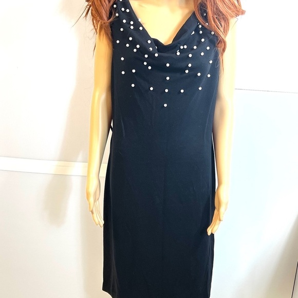 Calvin Klein Pearl Accent Cowl neck Sleeveless Sheath Midi Dress Back size 12 - Picture 4 of 9